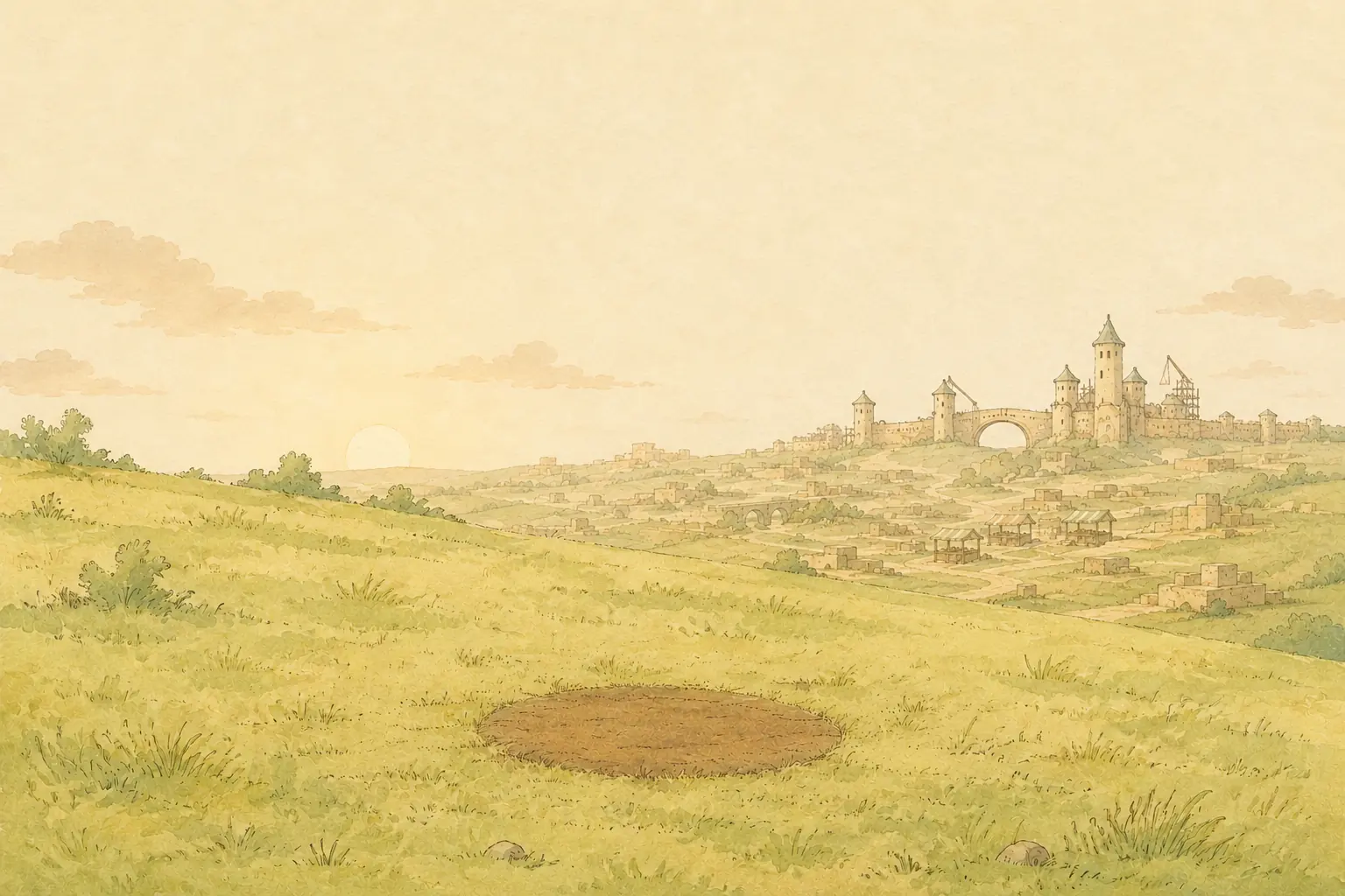 A lone old tree beside untouched soil, with Robinhood Kingdom and its young city being built in the distance